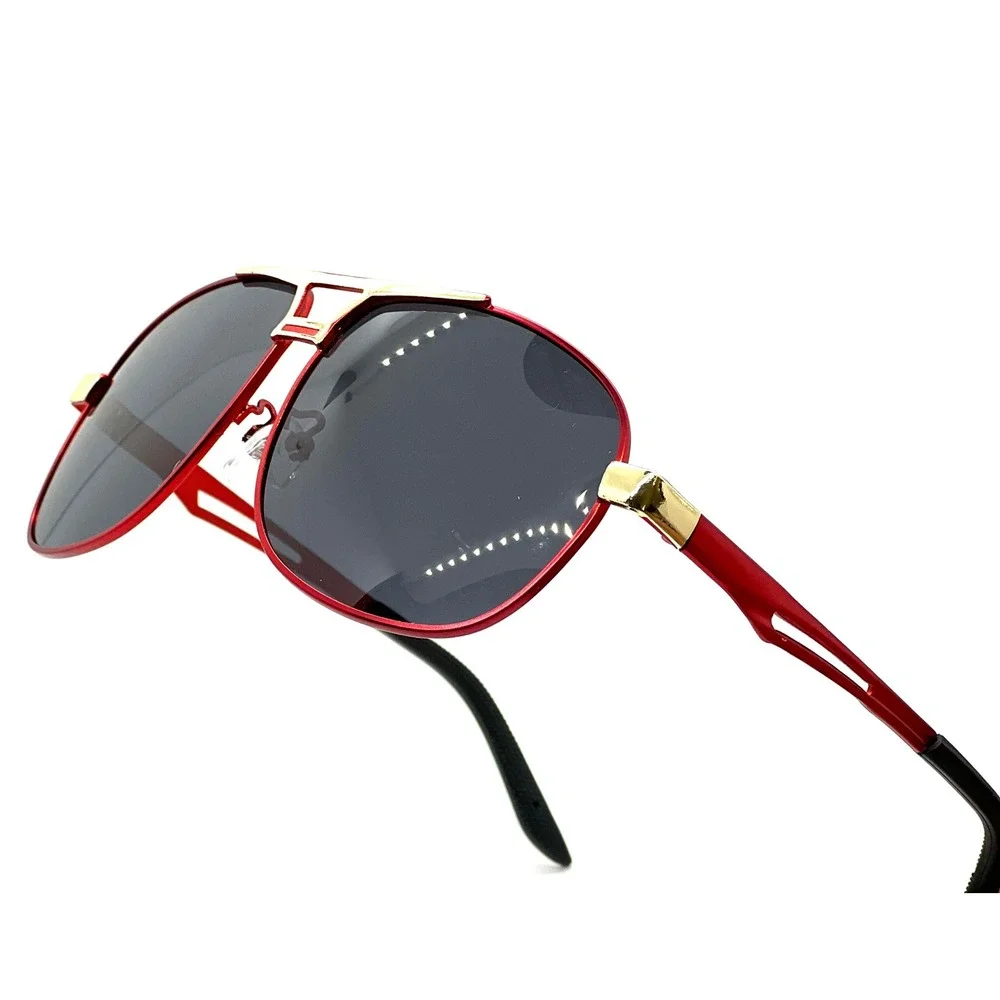 Mens Aviator Sunglasses Red Gold‎ Frame Dark Lens Metal Full Rim Polarized Gafas
